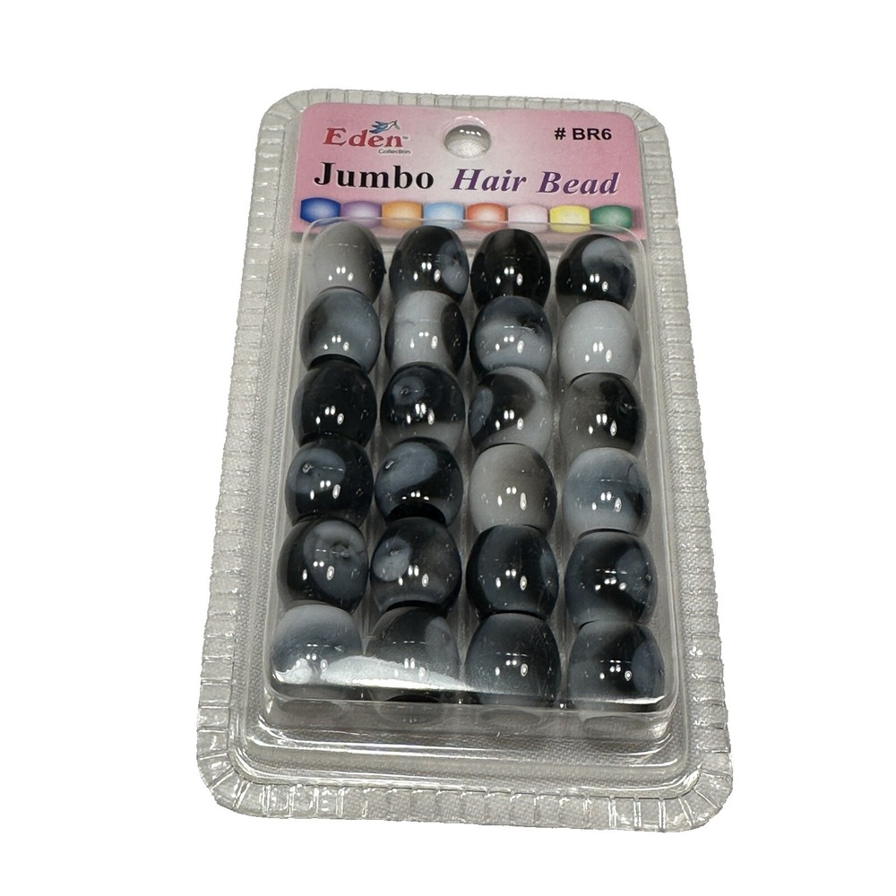 NEW eden 24 count jumbo hair bead accessories braids BR6 BLACK WHITE